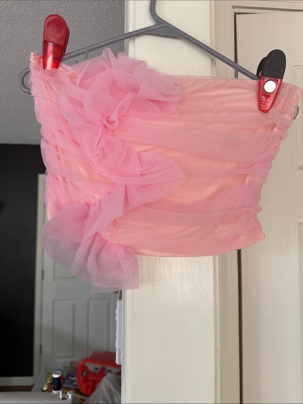 SHEIN Pink Ruffled Strapless Crop Top